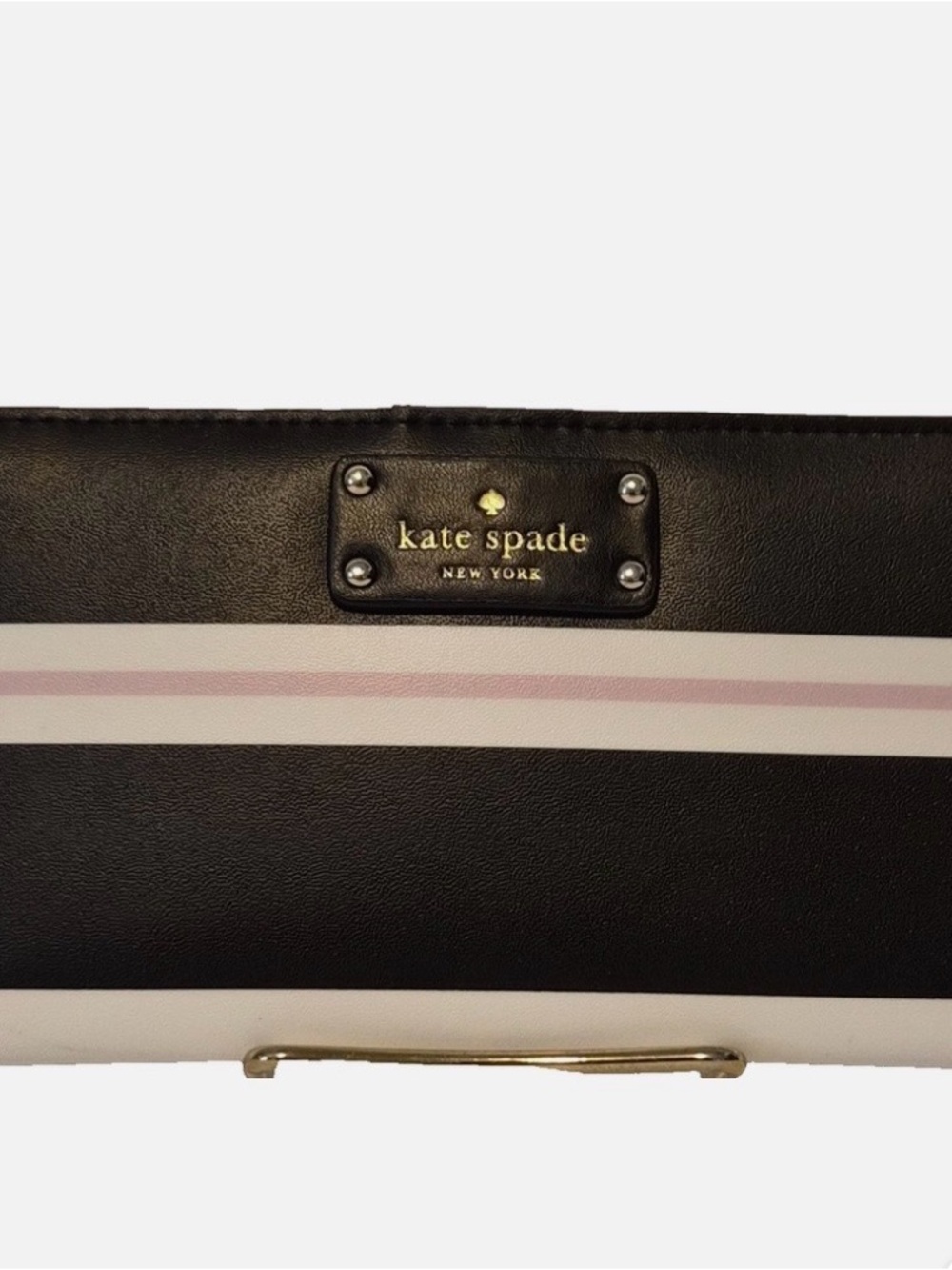 kate spade Black, White and Pink Striped Leather Wallet